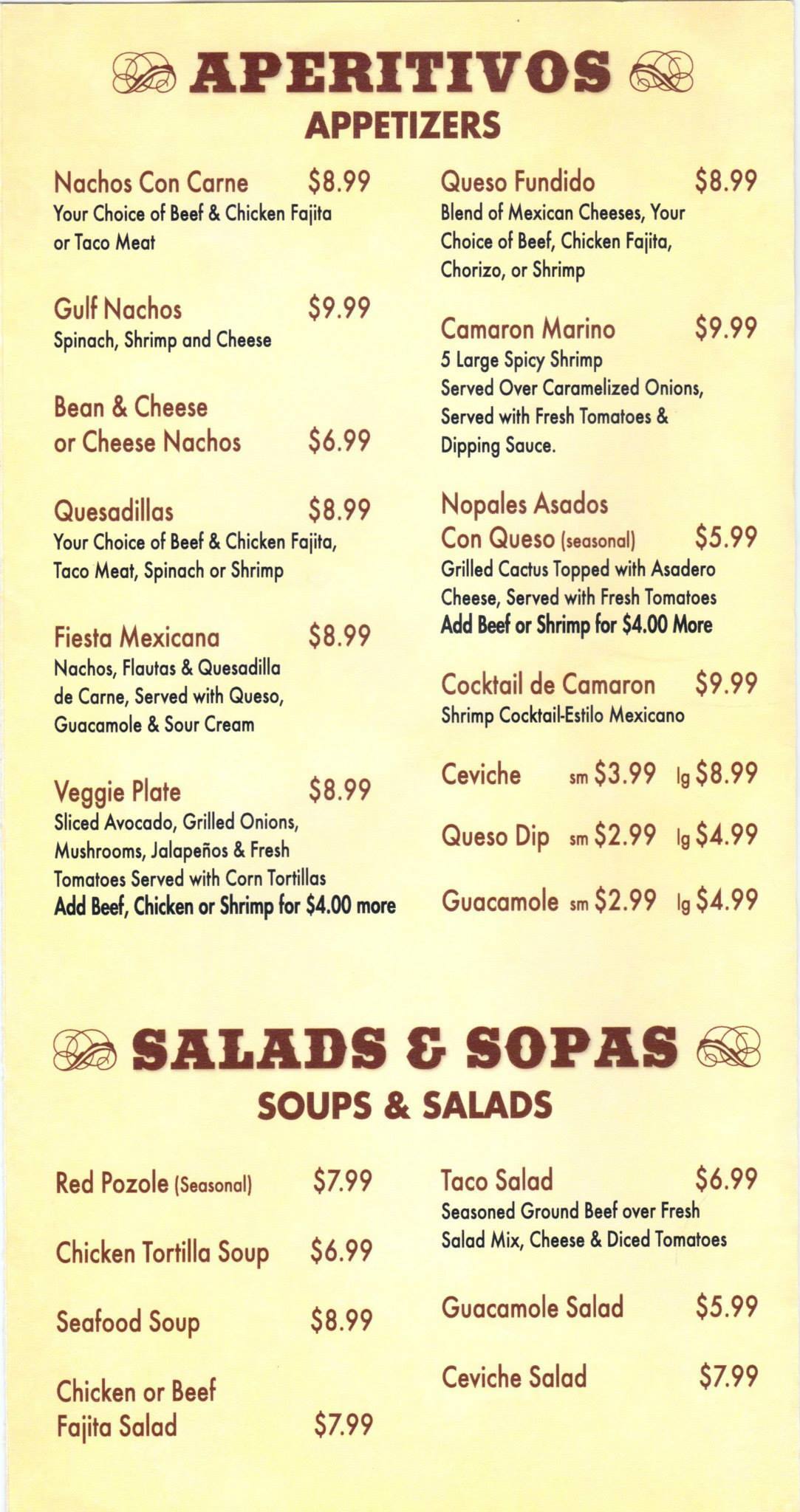 Menu at El Bracero restaurant, Amarillo, Bell St