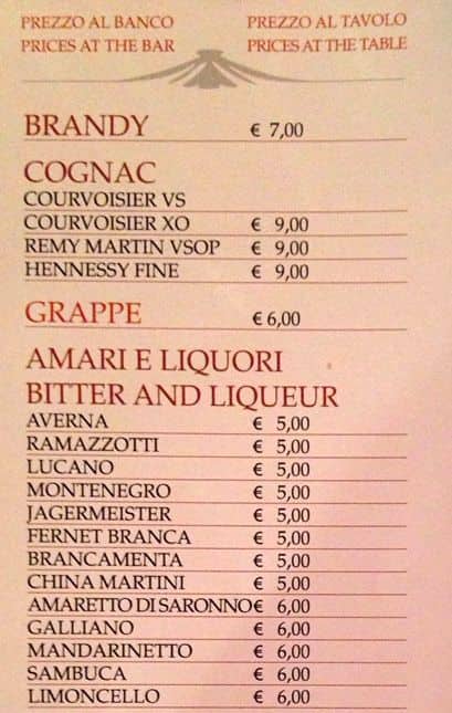 Menu di Caffè Roma 