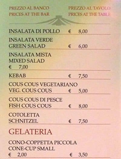 Menu di Caffè Roma 