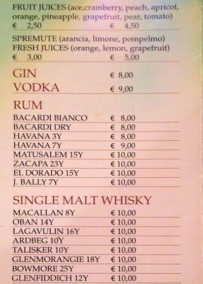 Menu di Caffè Roma 