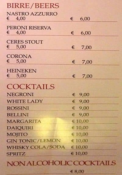 Menu di Caffè Roma 