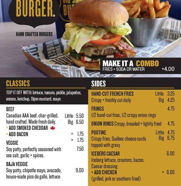 Carta Del Restaurante Big Smoke Burger Toronto 799 York Mills Rd