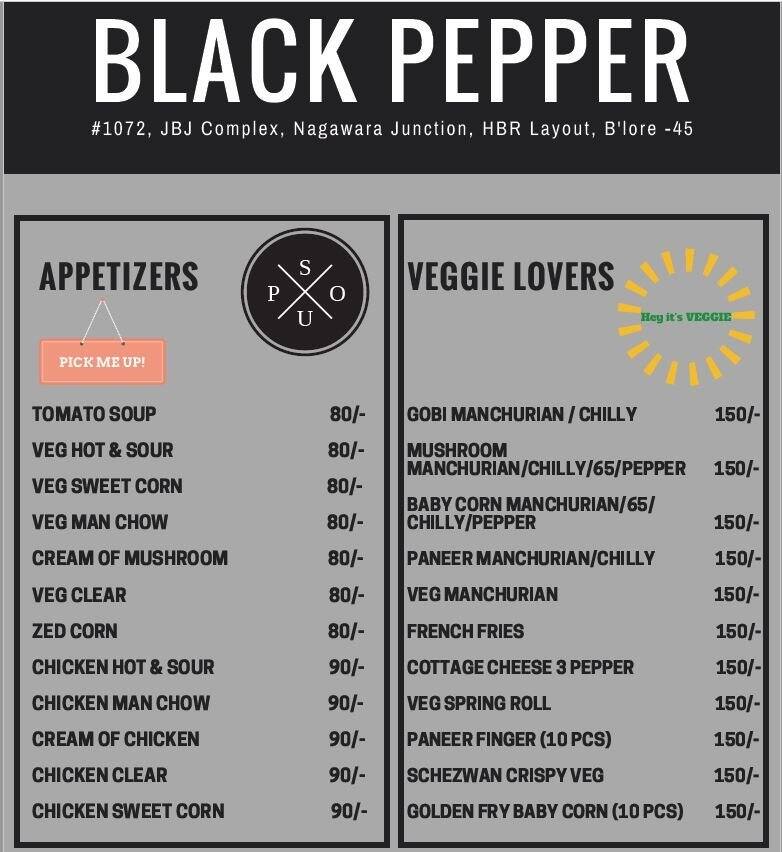 Black Pepper Menu, Menu for Black Pepper, Nagawara, Bangalore Zomato