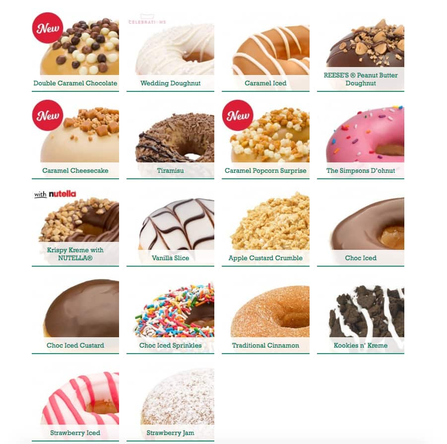 Carta del restaurante Krispy Kreme, Myaree