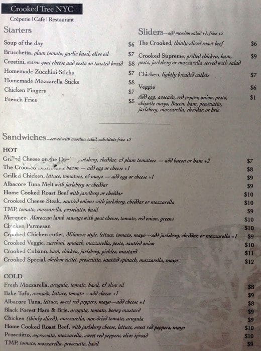 The Crooked Tree Menu, Menu for The Crooked Tree, East Village, New ...