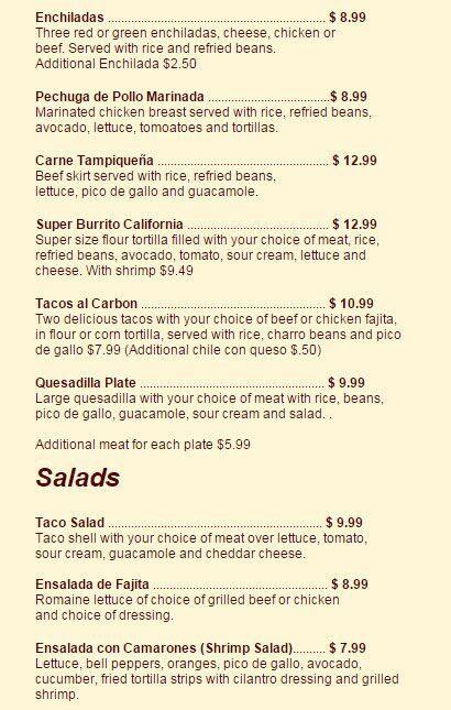 Taquerias Arandas menu