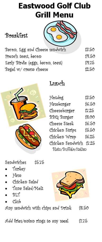 Eastwood Golf Club Grill Menu Menu For Eastwood Golf Club Grill Avalon Park Waterford Lakes Orlando