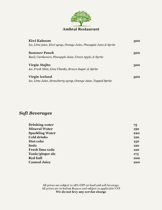 Ambrai Restaurant menu
