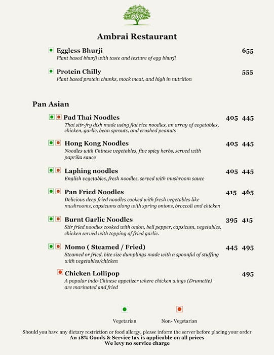 Ambrai Restaurant menu