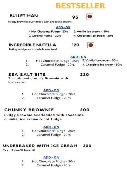 The Brownie Studio menu