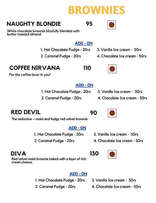 The Brownie Studio menu