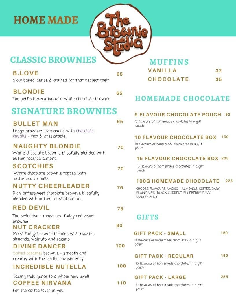 The Brownie Studio Menu, Menu for The Brownie Studio, Ambattur, Chennai Zomato