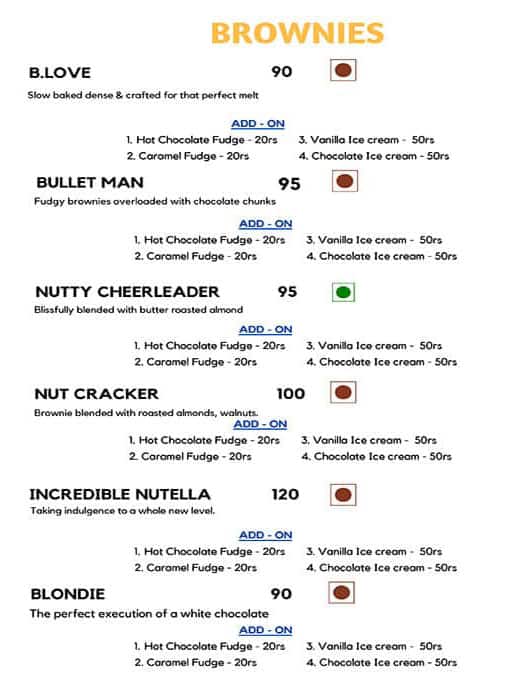 The Brownie Studio menu