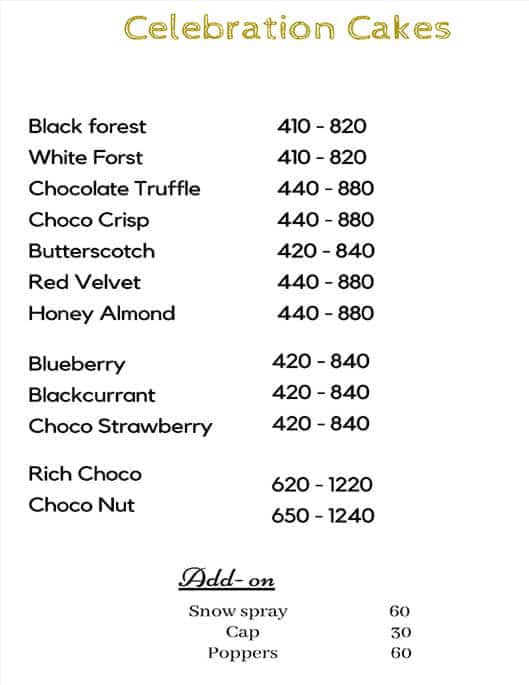 The Brownie Studio menu