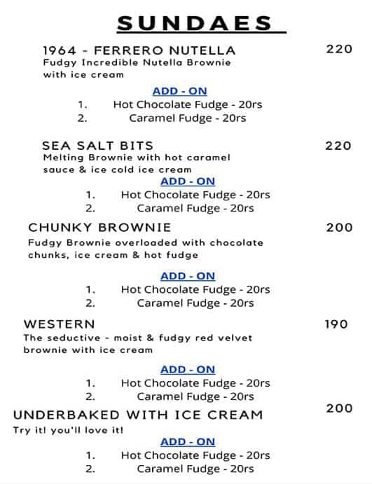 The Brownie Studio menu