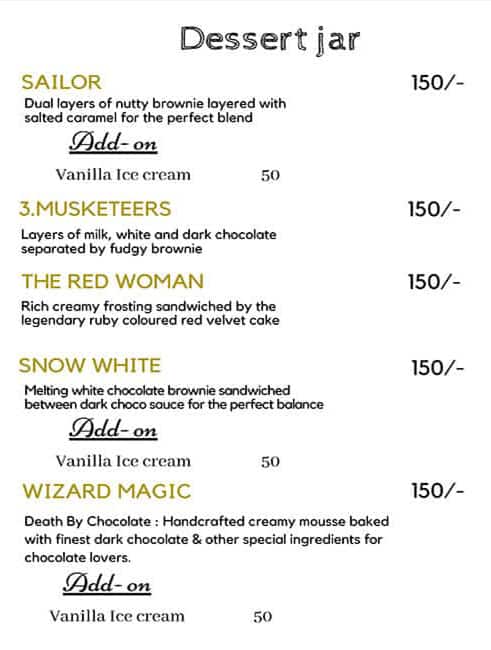 The Brownie Studio menu