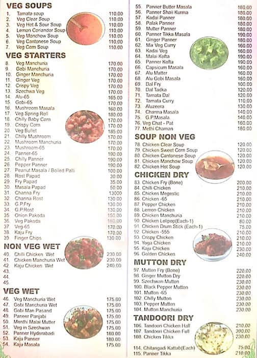 Menu of Akshaya Restaurant, Medchal Road, Hyderabad
