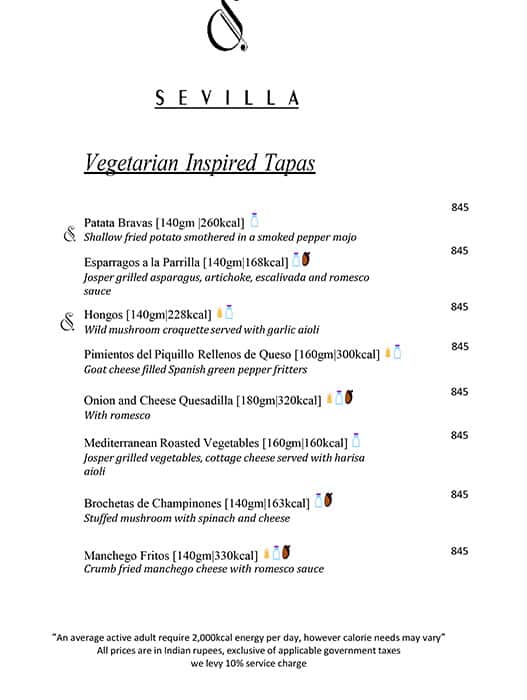 Sevilla menu