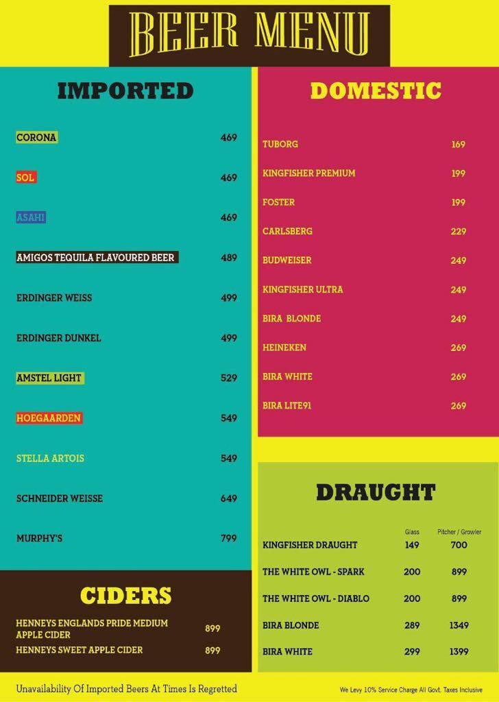 Quench Menu, Menu for Quench, Reclamation, Bandra West, Mumbai Zomato