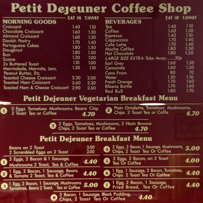 menu petit déjeuner