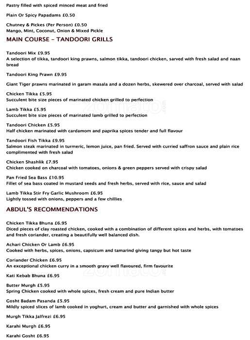 Menu at K5 Lounge restaurant, Pinner