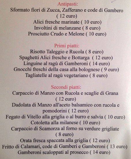 Menu di La piccola versilia 