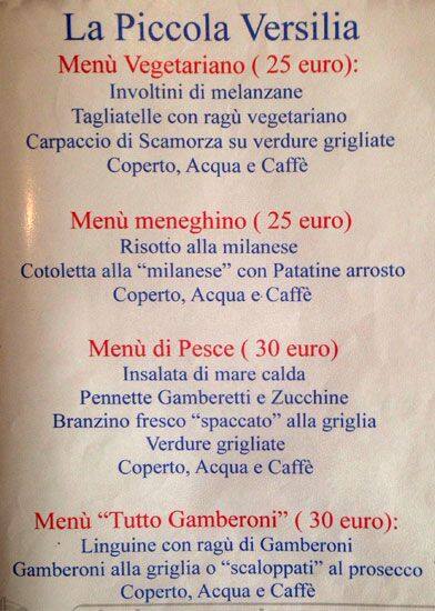 Menu di La piccola versilia 