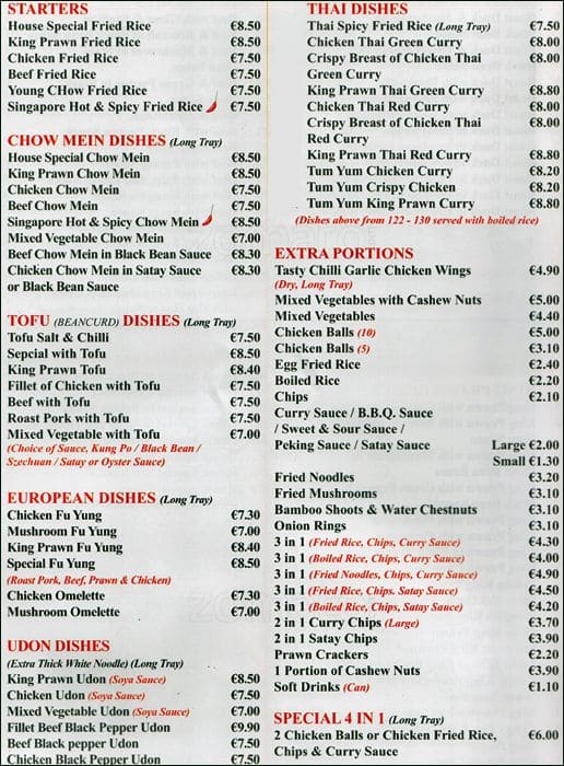 Kings Chinese Menu, Menu for Kings Chinese, Sutton, Dublin - Zomato Ireland