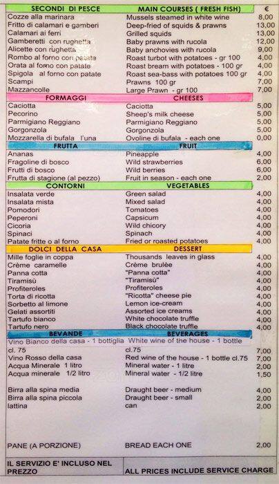 Menu di Grotte del Teatro di Pompeo 
