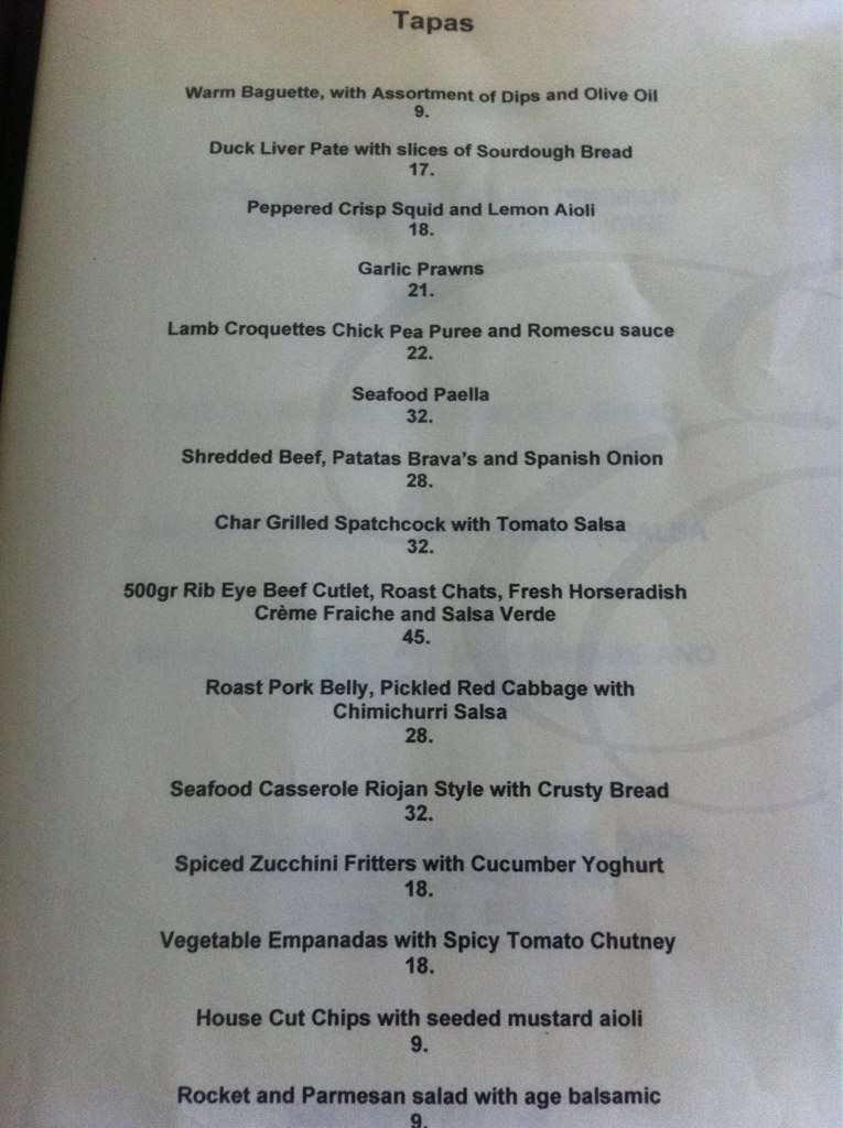 Emerson's menu