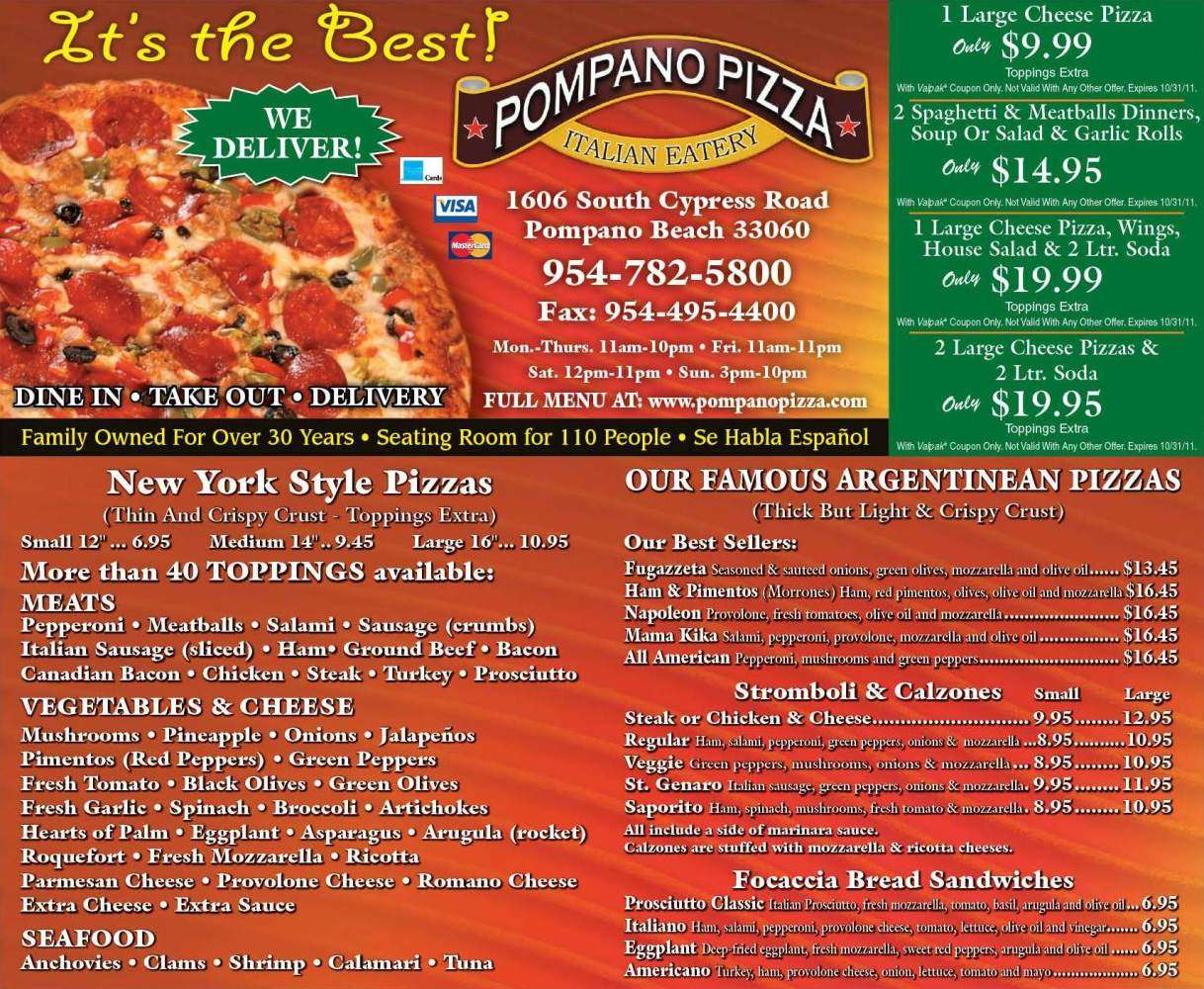 Pompano Pizza & Italian Eatery Menu Urbanspoon/Zomato