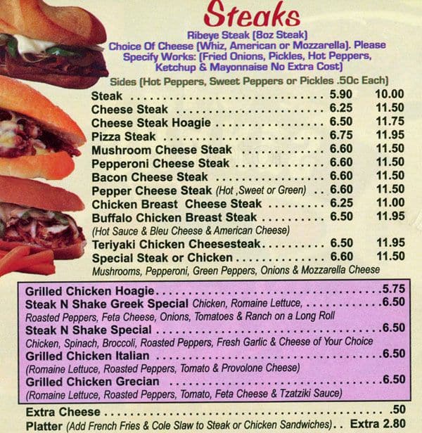 Steak 'n Shake Menu, Menu for Steak 'n Shake, Kensington, Philadelphia