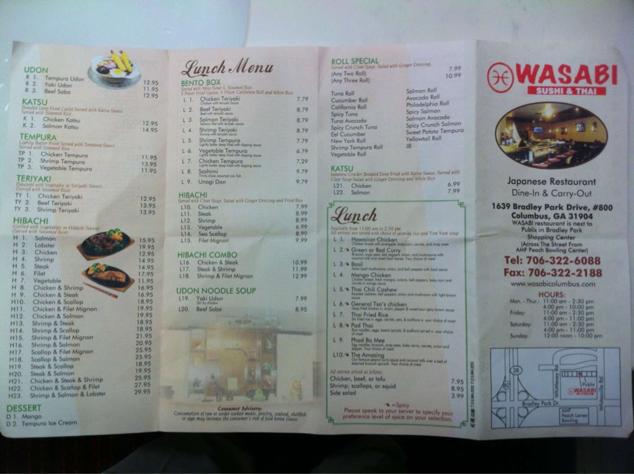 Menu at Wasabi Sushi & Thai restaurant, Columbus, Bradley Park Dr 800