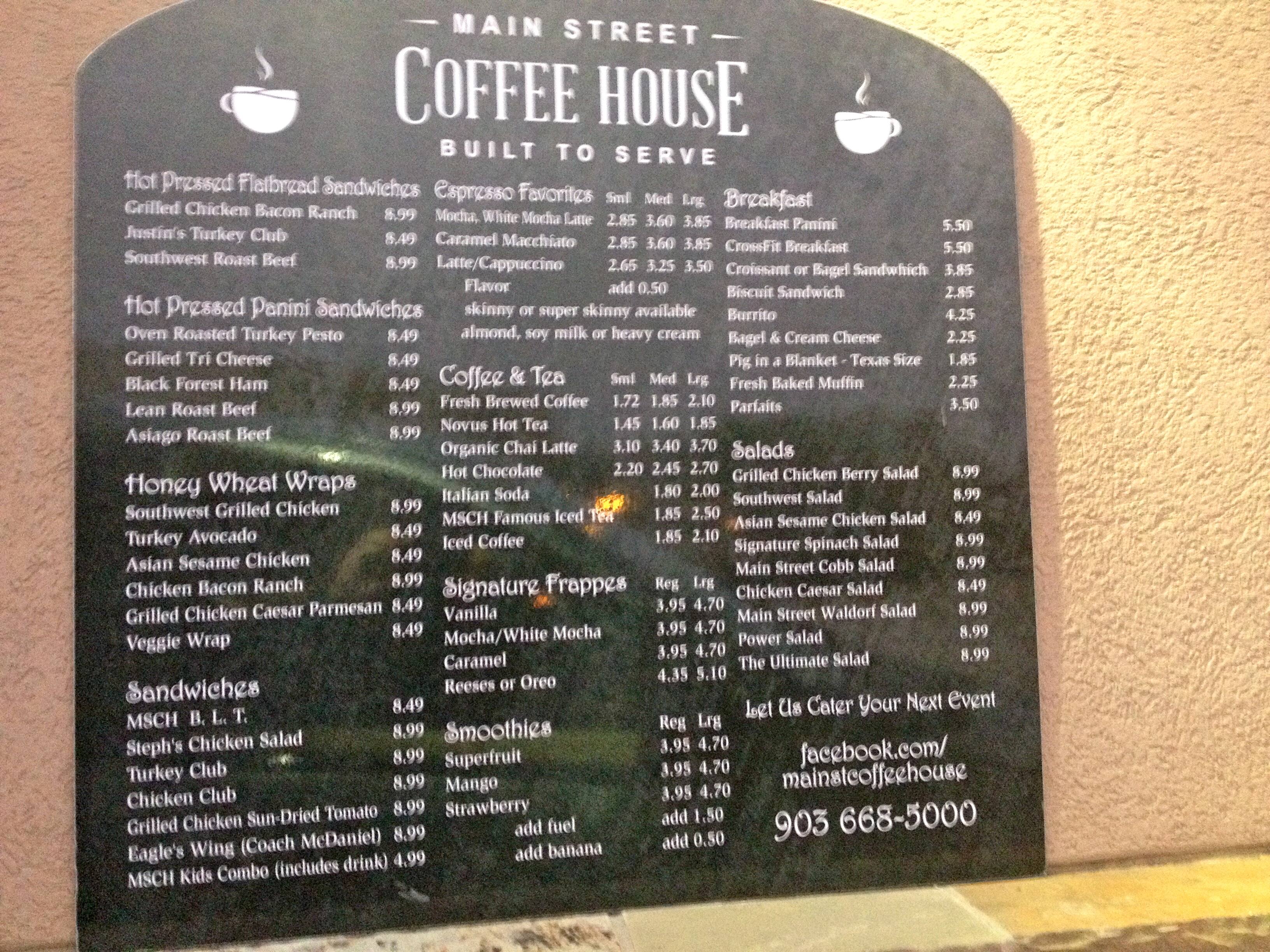 Menu At Main Street Coffee House Hallsville