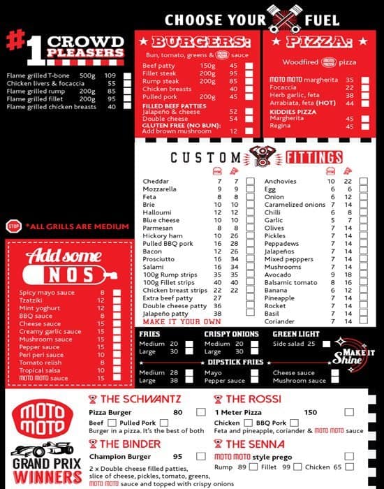 Moto Moto Menu, Menu for Moto Moto, Lynnwood, Pretoria Zomato SA