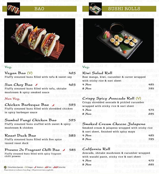 Menu of China Bistro, Indiranagar, Bangalore