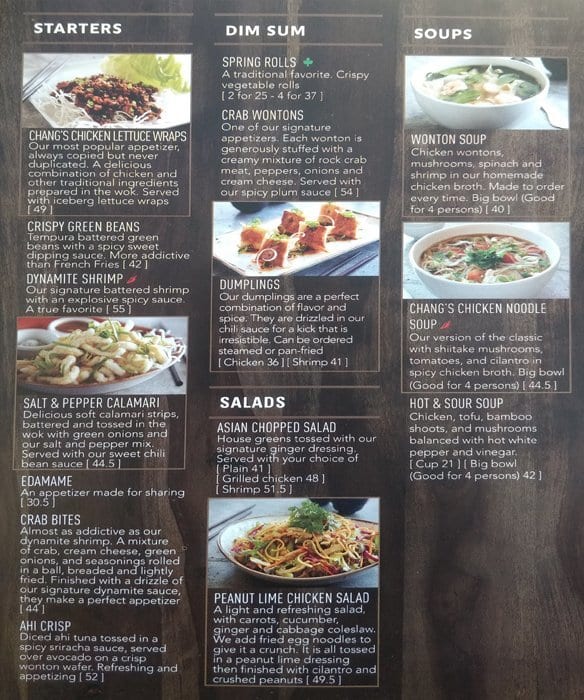 Pf Chang Menu With Prices And Pictures