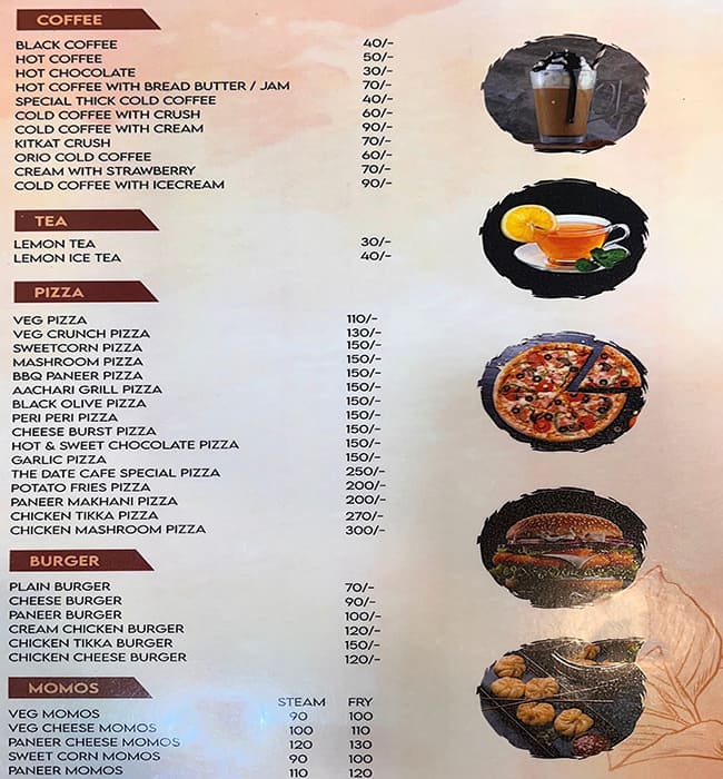 Menu of The Date Cafe, Senapati Bapat Road, Pune