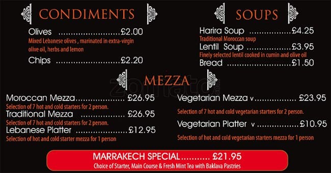 Dar Marrakech menu