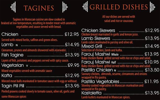 Dar Marrakech menu