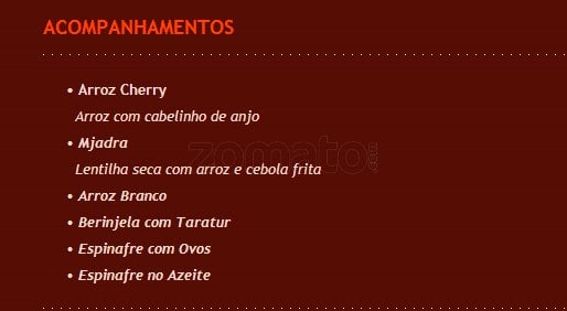 Restaurante Cedro do Líbano cardápio