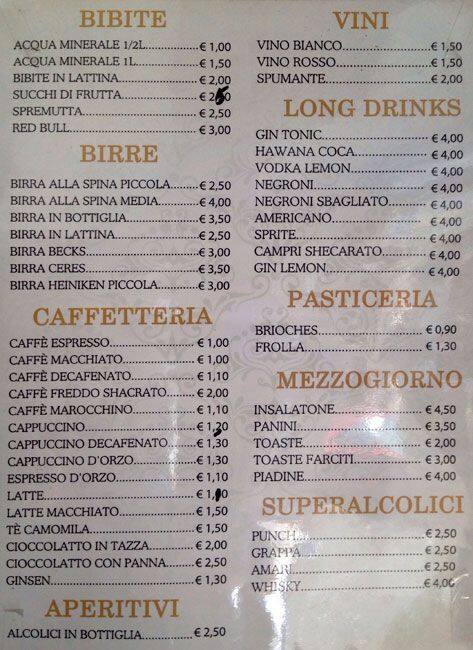 Menu di Bar Il Liceo 