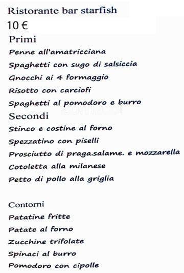 Menu di Starfish 