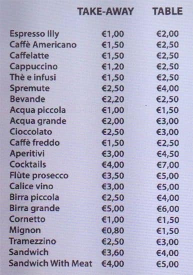 Menu di Caffetteria Genova Illy 