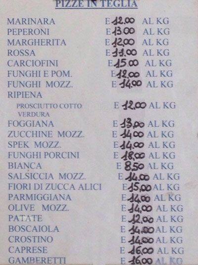 Menu di Rosticceria Pizzeria Girarrosto 