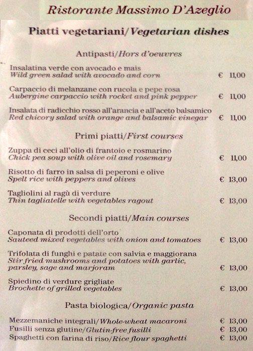 Menu di Bettoja Hotel Massimo d'Azeglio 