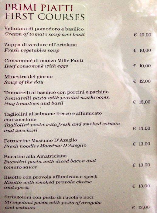 Menu di Bettoja Hotel Massimo d'Azeglio 
