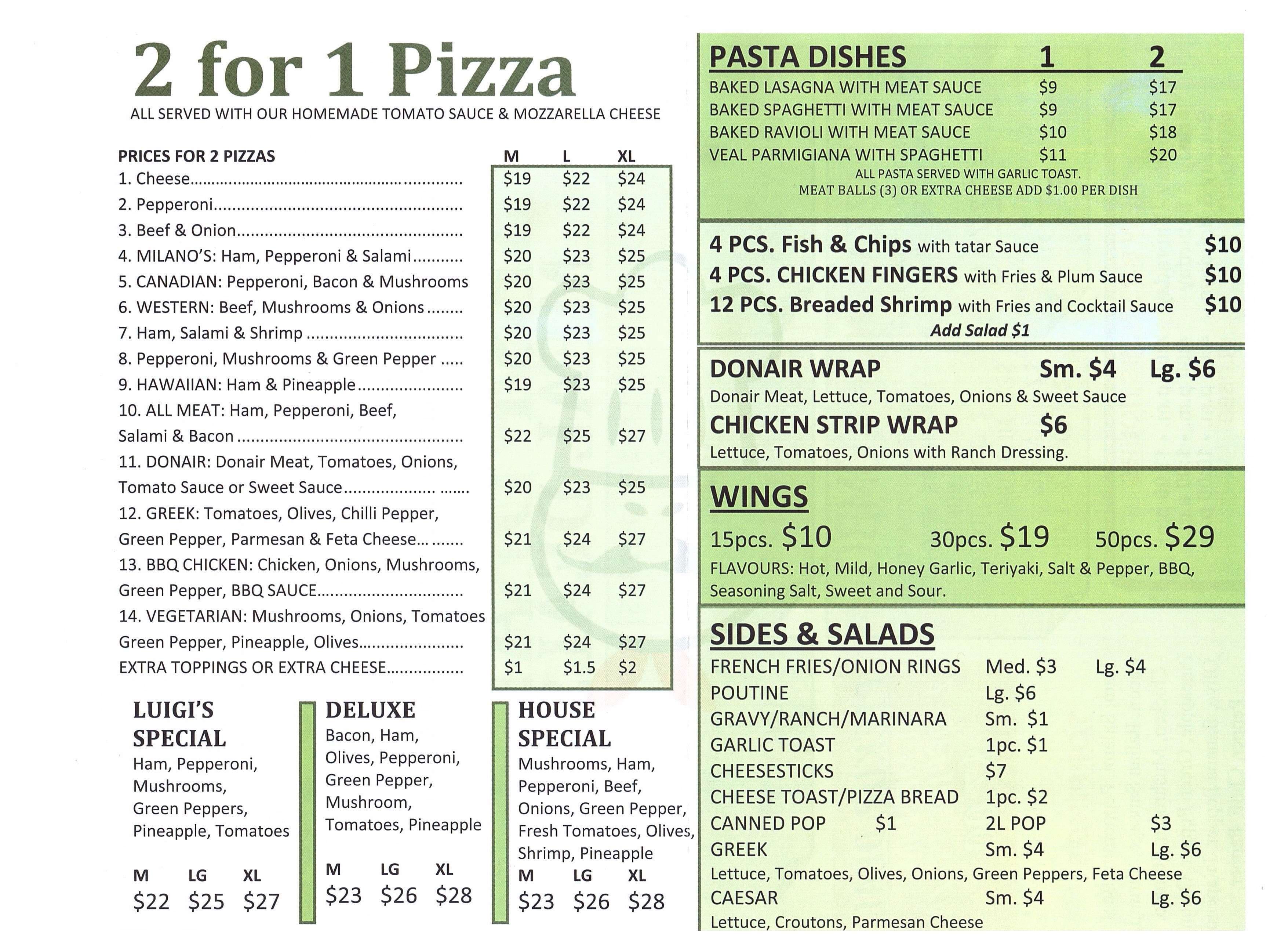 Luigi's 2 for 1 Pizza Menu Urbanspoon/Zomato