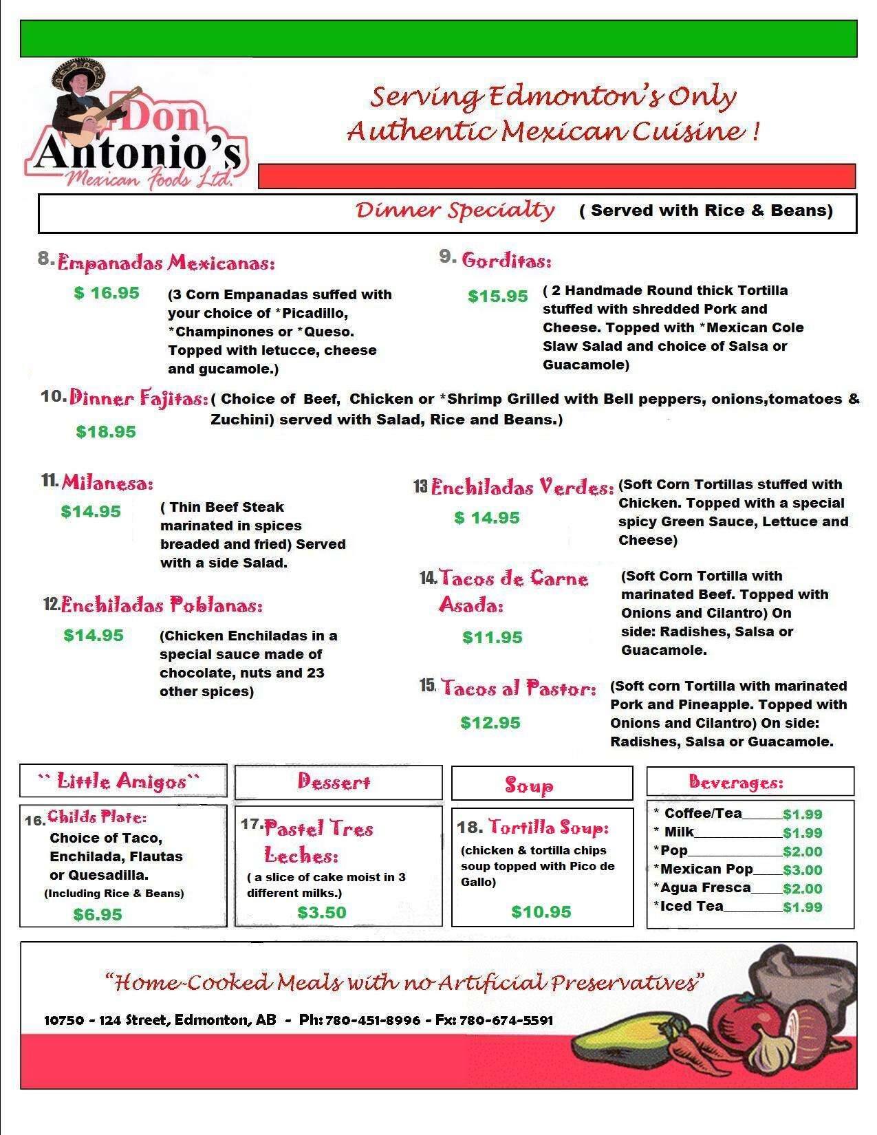 Antonios christmas menu