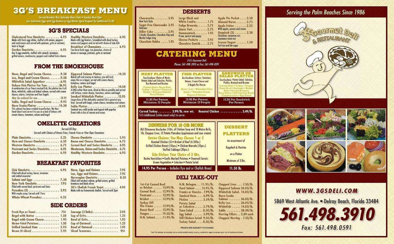 Menu at 3G's Gourmet Deli & Restaurant, Delray Beach
